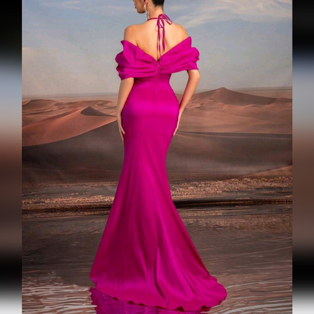 Elegant Purple Necklace Chain, Exaggerated Bow,Off-Shoulder,Bustier,High Waist - Picture 3 of 5